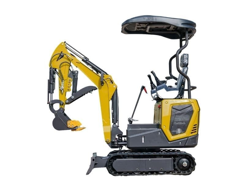 Yellow QS-12 mini excavator with canopy and compact tracked chassis
