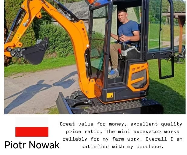 Customer testimonial from Poland, Piotr Nowak, feedback on our mini excavator