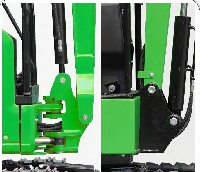 Mini excavator boom swing pivot bracket and hydraulic cylinder
