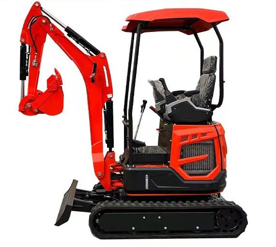 QS-18 mini excavator with red canopy and digging bucket
